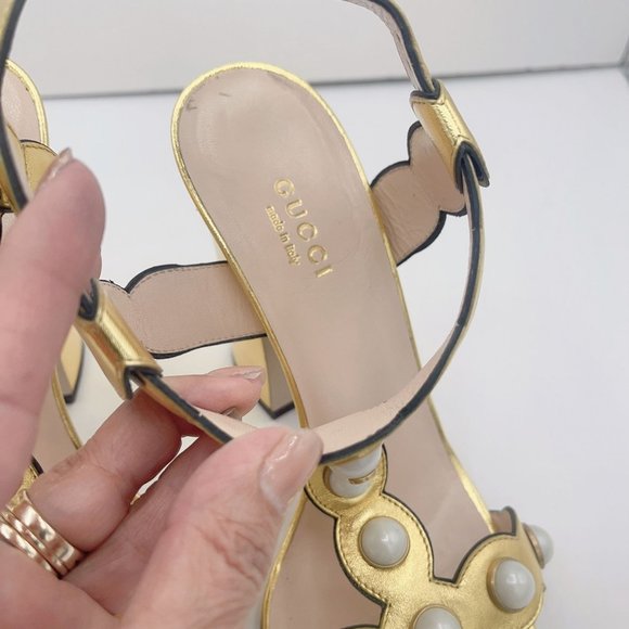 Gucci Gold Pearls Chunky Heels Sandals 8/38 - Picture 2 of 8